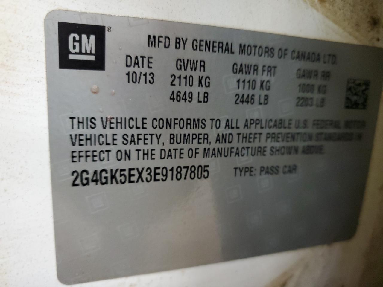 2014 Buick Regal VIN: 2G4GK5EX3E9187805 Lot: 92207625