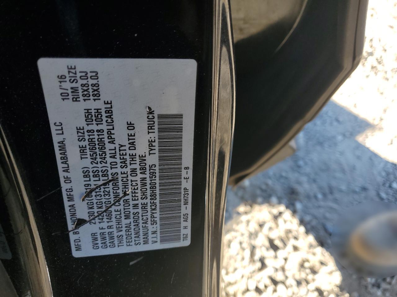 2017 Honda Ridgeline Black Edition VIN: 5FPYK3F88HB015975 Lot: 91295485