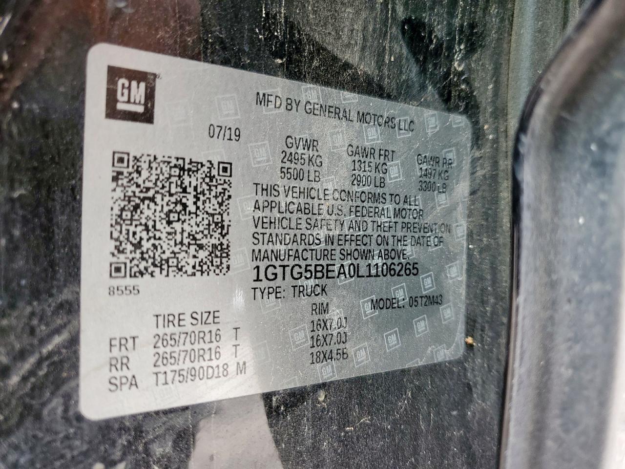 2020 GMC Canyon VIN: 1GTG5BEA0L1106265 Lot: 90941315