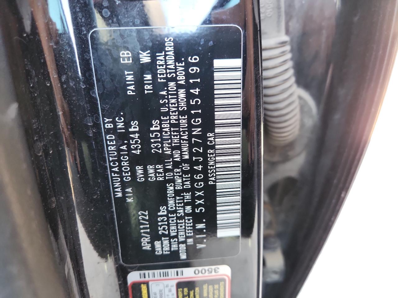 2022 Kia K5 Gt Line VIN: 5XXG64J27NG154196 Lot: 91581075