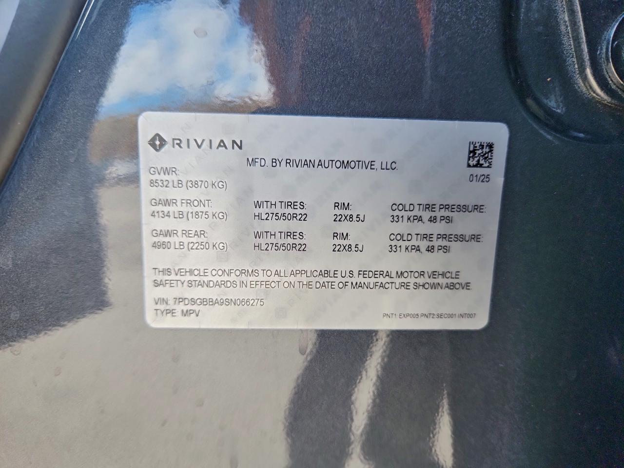2025 Rivian R1S Adventure VIN: 7PDSGBBA9SN066275 Lot: 94255525
