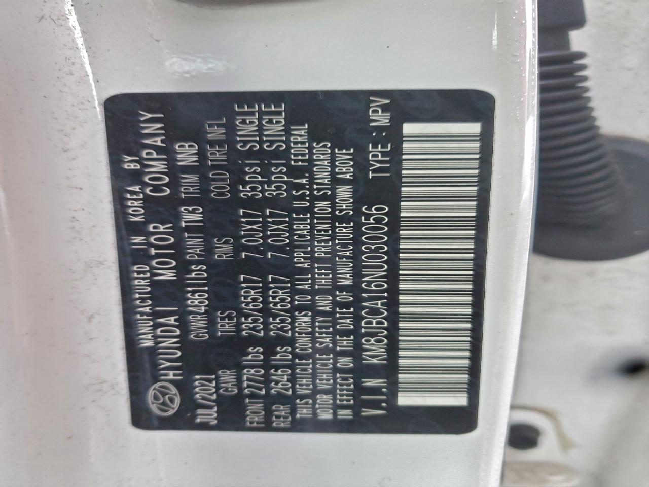 2022 Hyundai Tucson Blue VIN: KM8JBCA16NU030056 Lot: 94081425