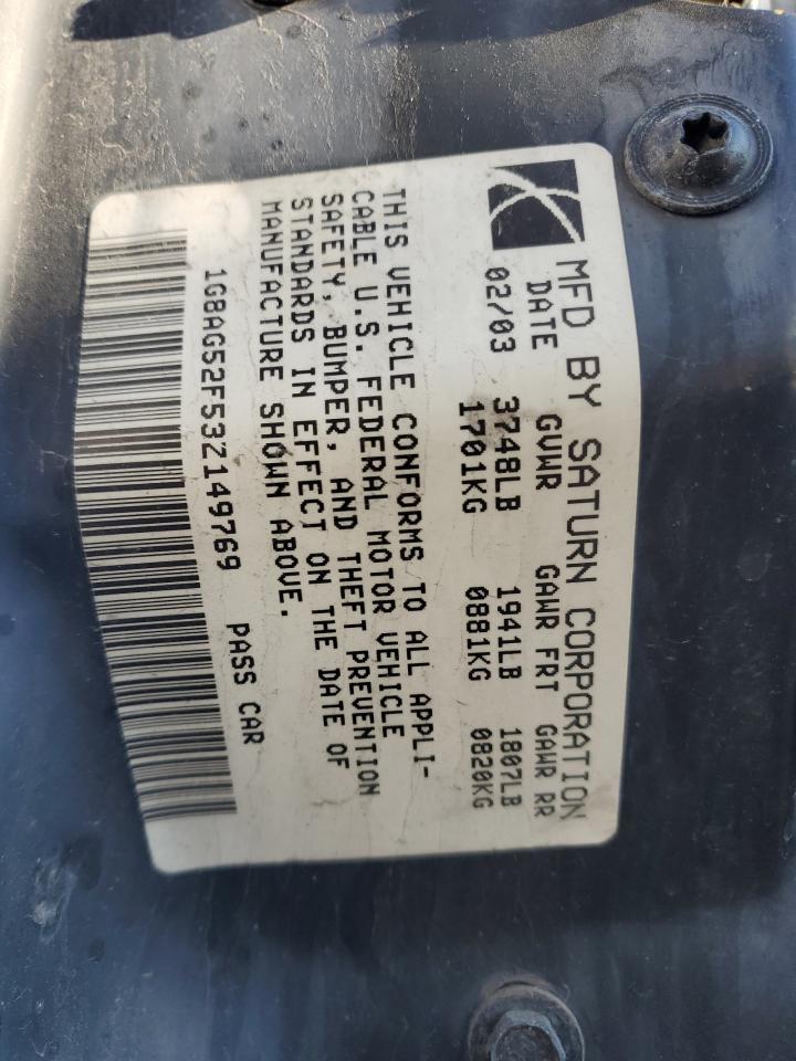 2003 Saturn Ion Level 1 VIN: 1G8AG52F53Z149769 Lot: 92113415