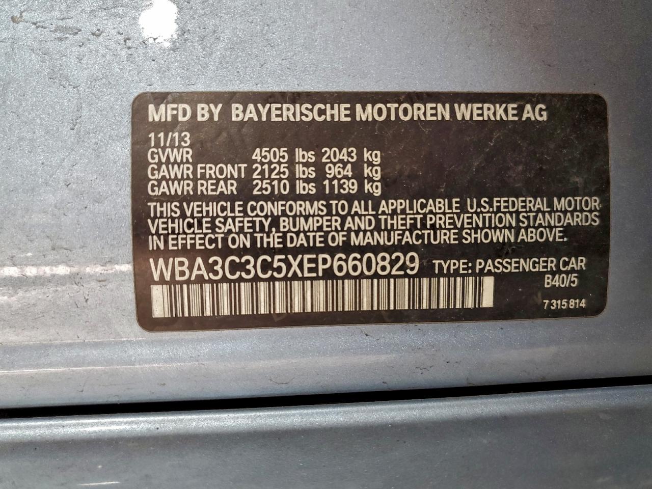 2014 BMW 320 I xDrive VIN: WBA3C3C5XEP660829 Lot: 93604105