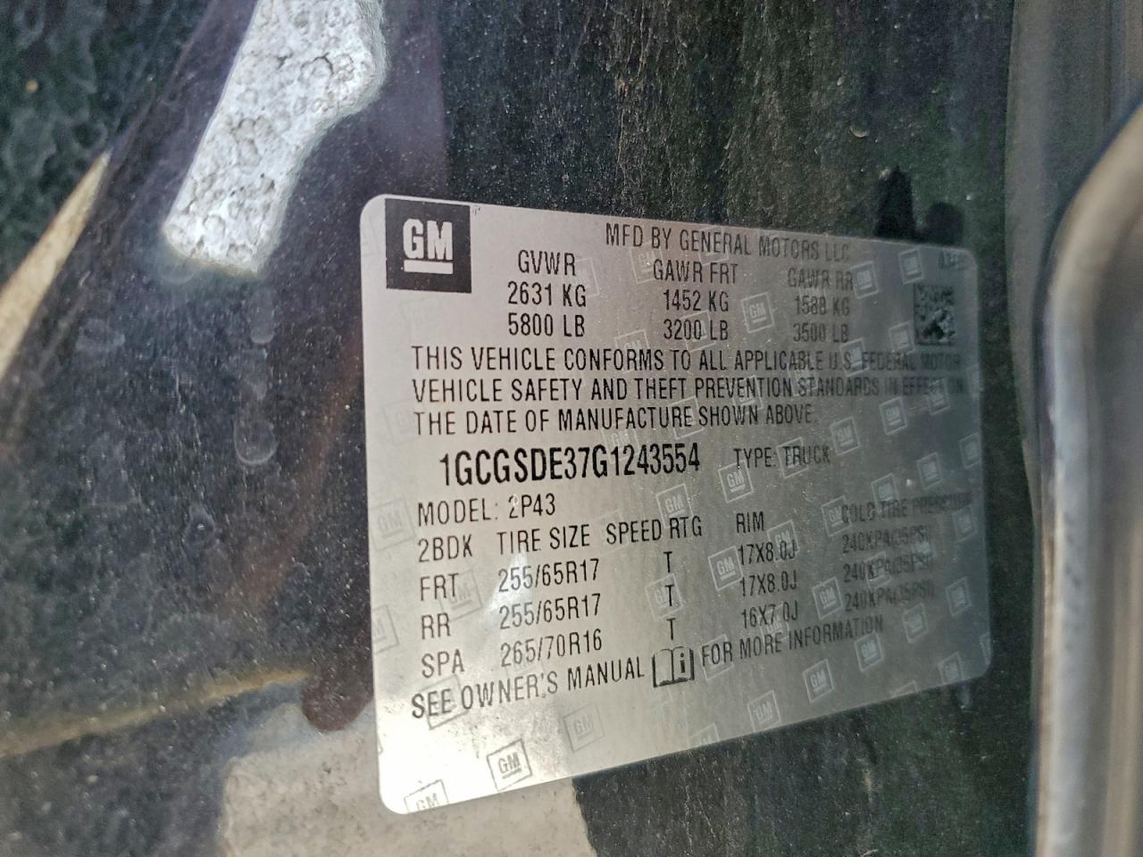 2016 Chevrolet Colorado Z71 VIN: 1GCGSDE37G1243554 Lot: 93527375