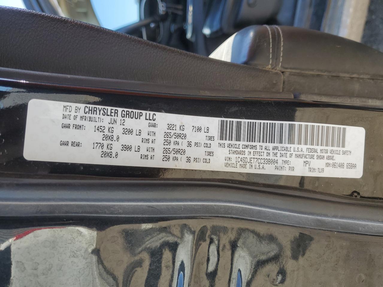 2012 Dodge Durango Citadel VIN: 1C4SDJET7CC338004 Lot: 90758935