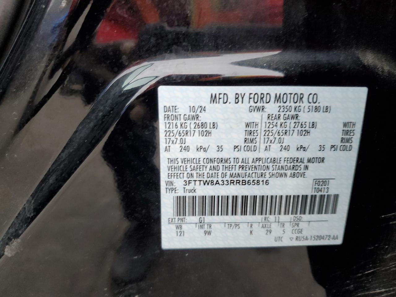 2024 Ford Maverick Xl VIN: 3FTTW8A33RRB65816 Lot: 90996925