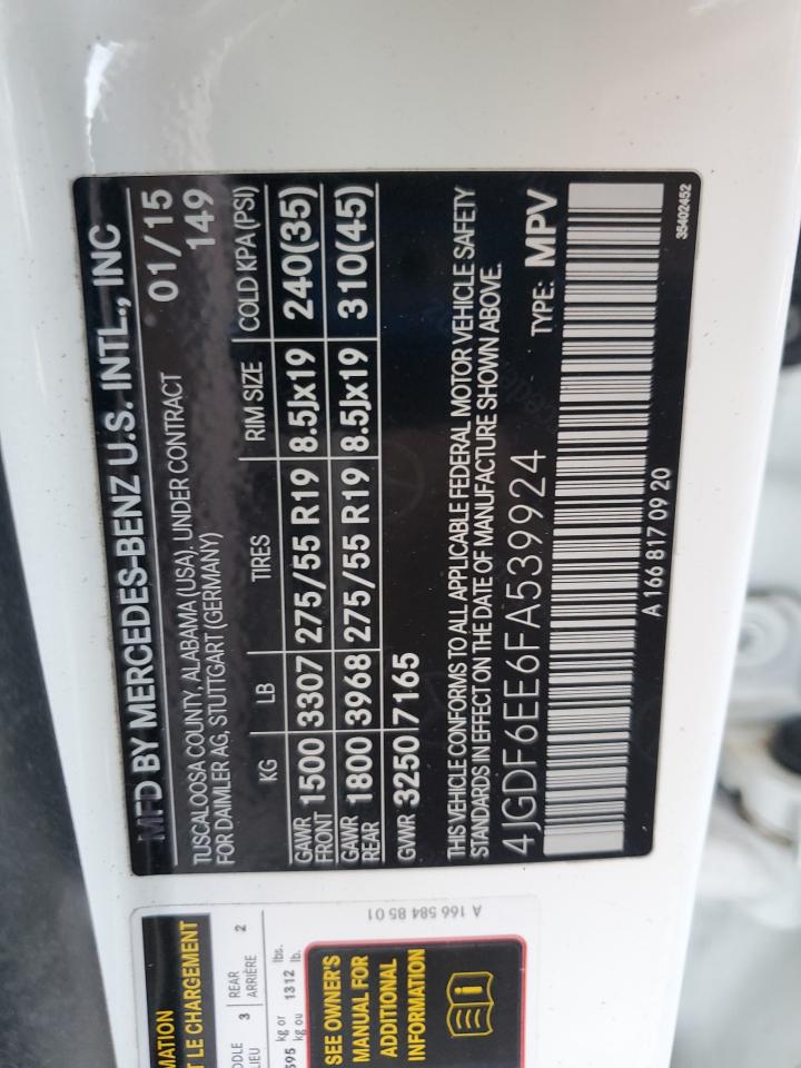 2015 Mercedes-Benz Gl 450 4Matic VIN: 4JGDF6EE6FA539924 Lot: 91346835