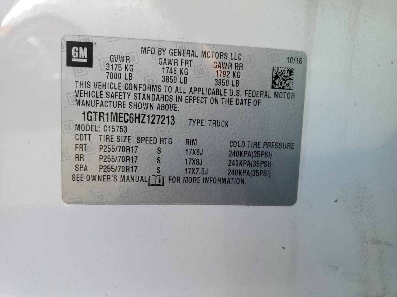 2017 GMC Sierra C1500 Sle VIN: 1GTR1MEC6HZ127213 Lot: 92084275