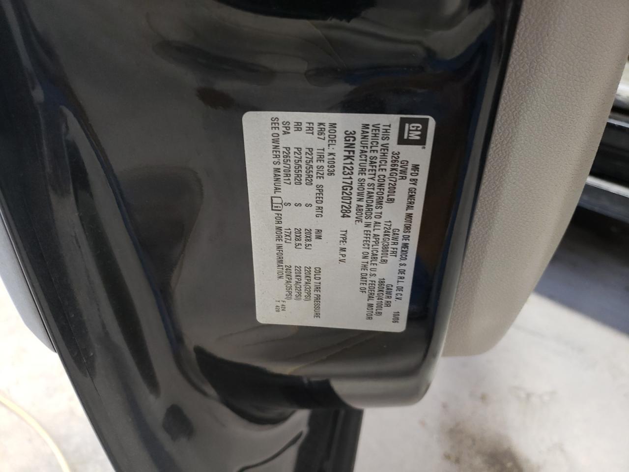 2007 Chevrolet Avalanche K1500 VIN: 3GNFK12317G207284 Lot: 89691735