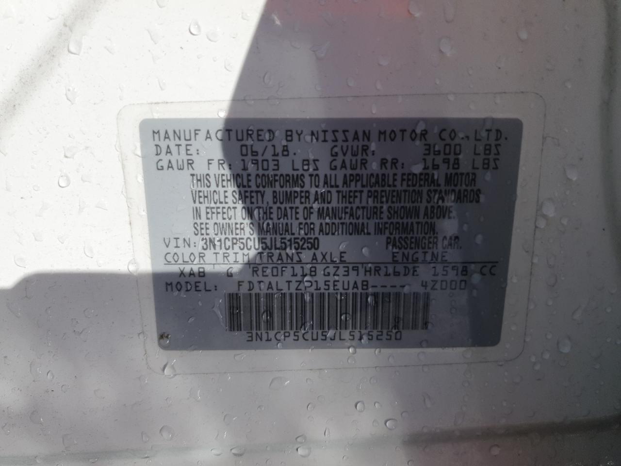 2018 Nissan Kicks S VIN: 3N1CP5CU5JL515250 Lot: 93310125