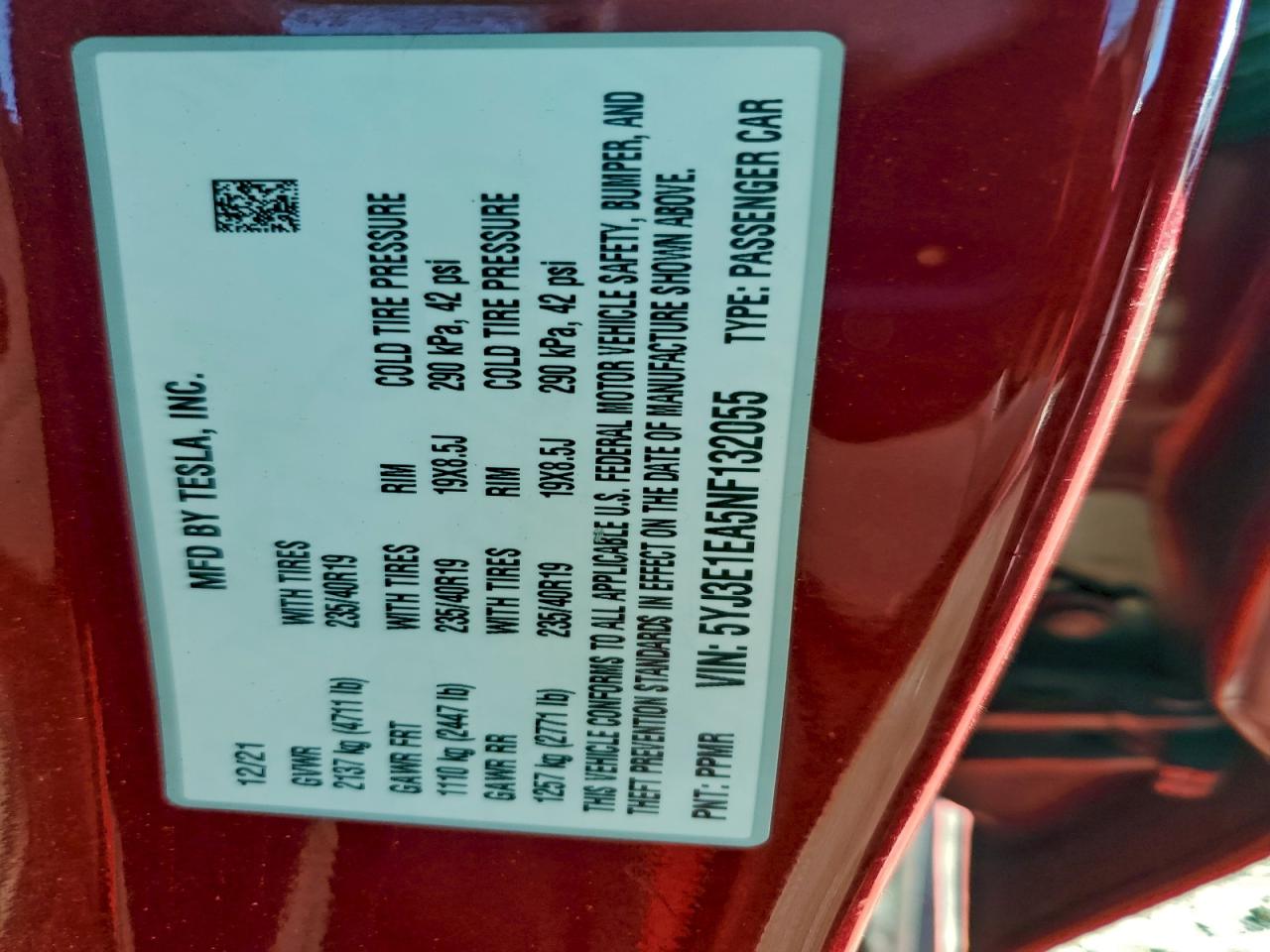 2022 Tesla Model 3 VIN: 5YJ3E1EA5NF132055 Lot: 94121285