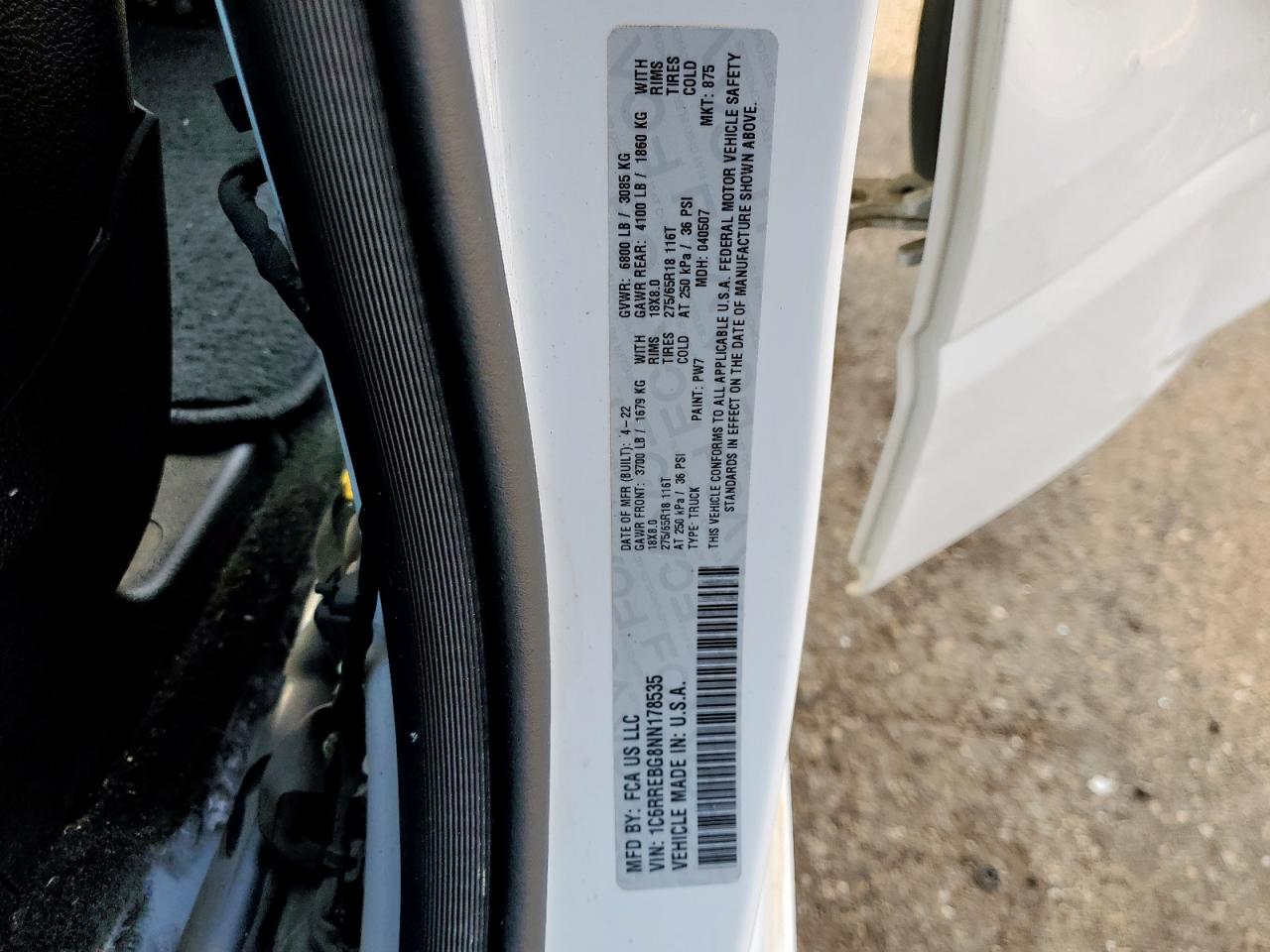 2022 Ram 1500 Big Horn/Lone Star VIN: 1C6RREBG8NN178535 Lot: 93490305