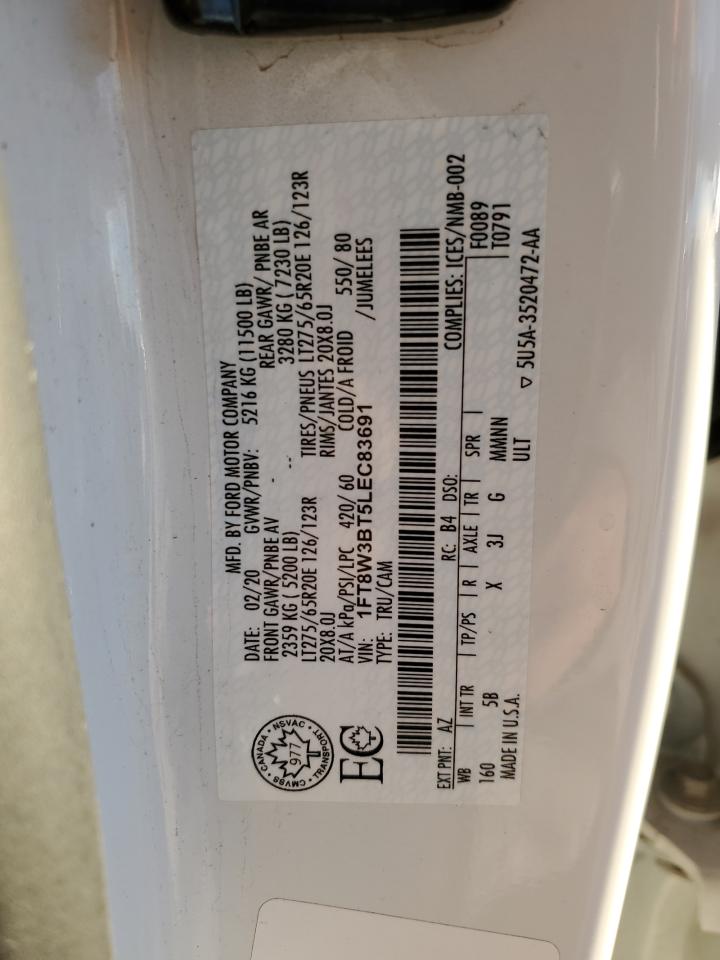 2020 Ford F350 Super Duty VIN: 1FT8W3BT5LEC83691 Lot: 91582155