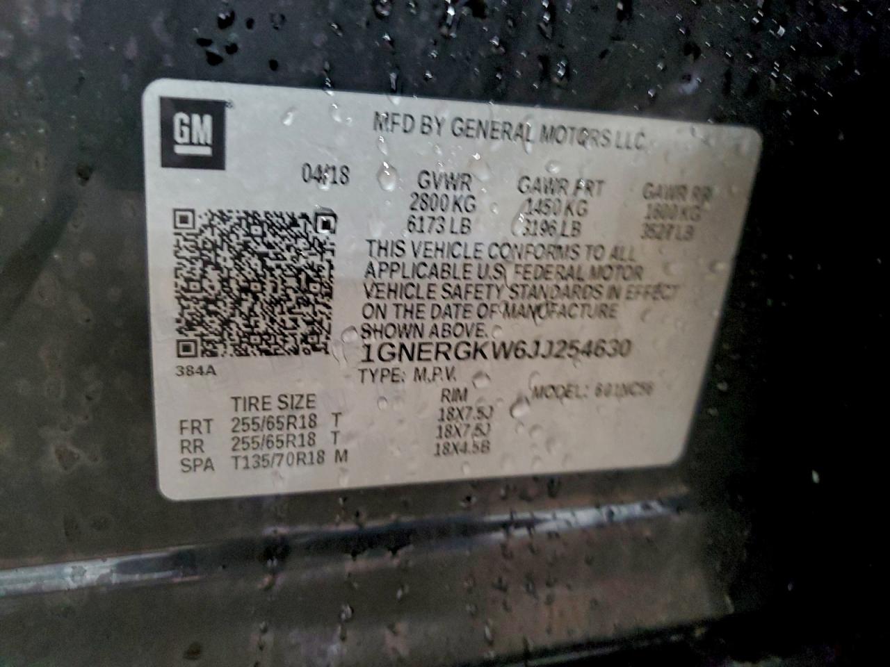 2018 Chevrolet Traverse Lt VIN: 1GNERGKW6JJ254630 Lot: 93946495