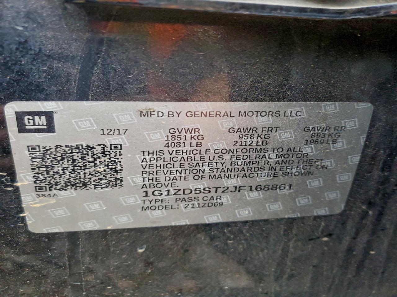 2018 Chevrolet Malibu Lt VIN: 1G1ZD5ST2JF168861 Lot: 94060655