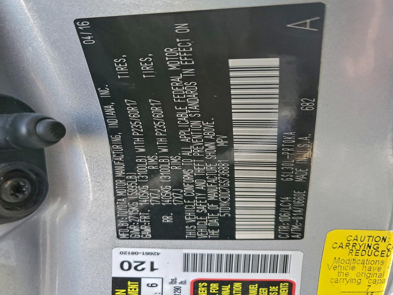 2016 Toyota Sienna Xle VIN: 5TDYK3DC7GS736881 Lot: 93614455