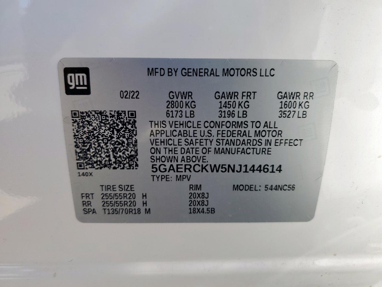 2022 Buick Enclave Premium VIN: 5GAERCKW5NJ144614 Lot: 90876625