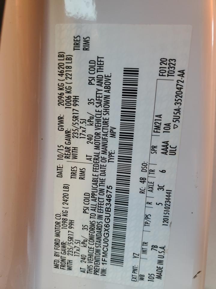 2016 Ford Escape Se VIN: 1FMCU0GX6GUB34675 Lot: 91659405