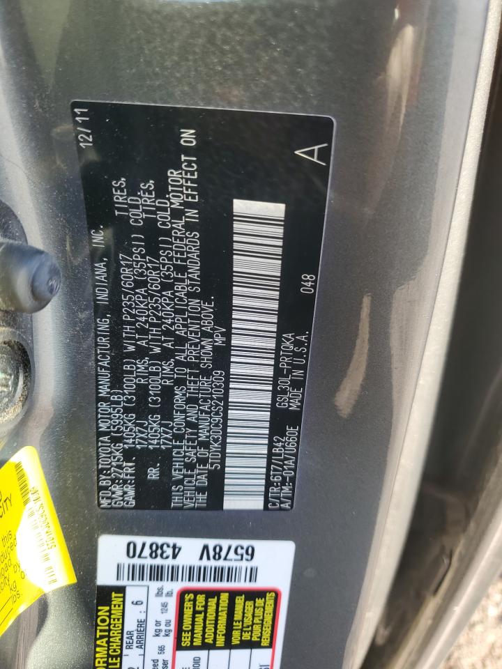 2012 Toyota Sienna Xle VIN: 5TDYK3DC9CS210309 Lot: 91197995