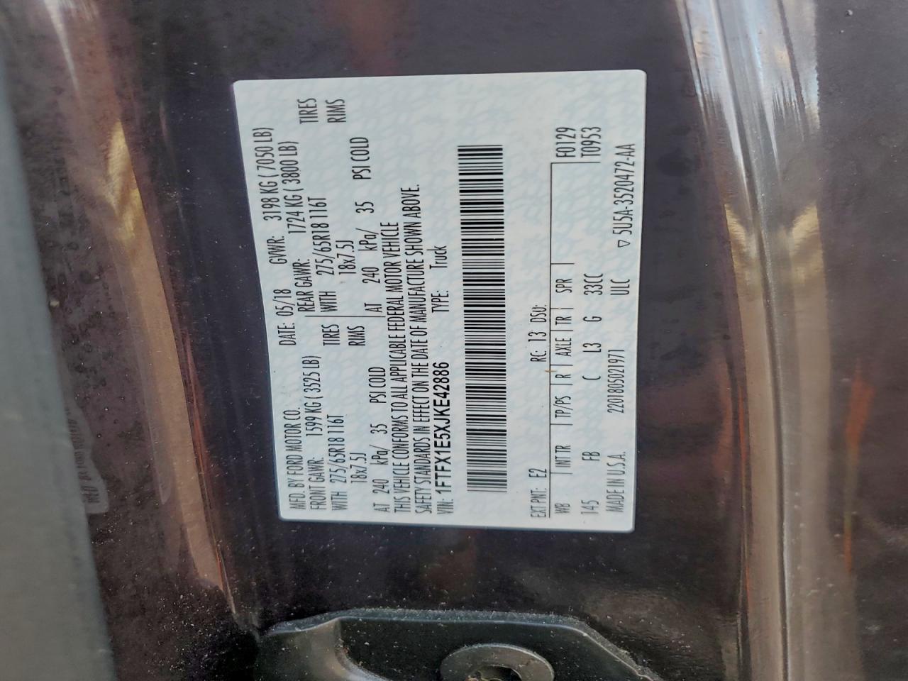 2018 Ford F150 Super Cab VIN: 1FTFX1E5XJKE42886 Lot: 94099725