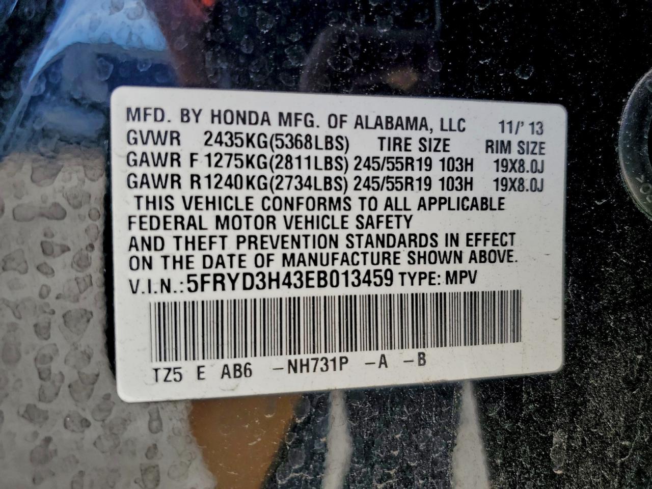 2014 Acura Mdx Technology VIN: 5FRYD3H43EB013459 Lot: 94249645