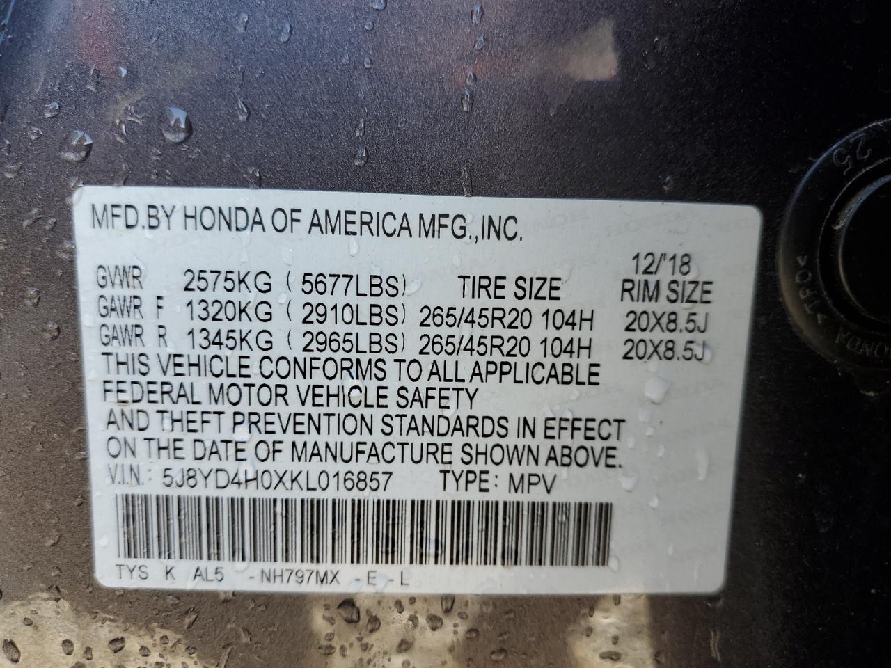 2019 Acura Mdx A-Spec VIN: 5J8YD4H0XKL016857 Lot: 91464905