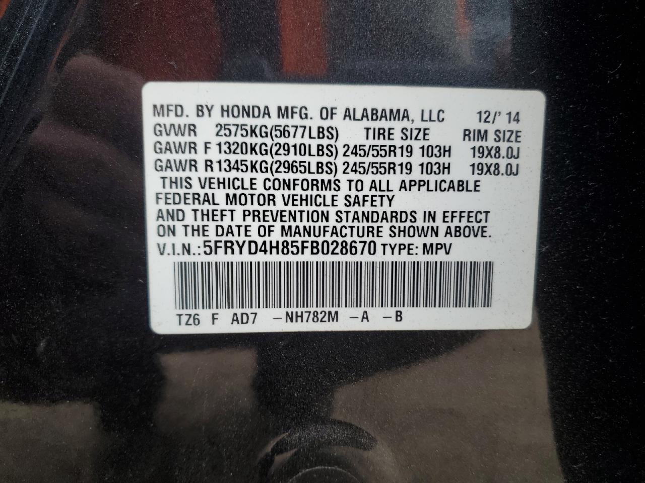 2015 Acura Mdx Advance VIN: 5FRYD4H85FB028670 Lot: 91468405