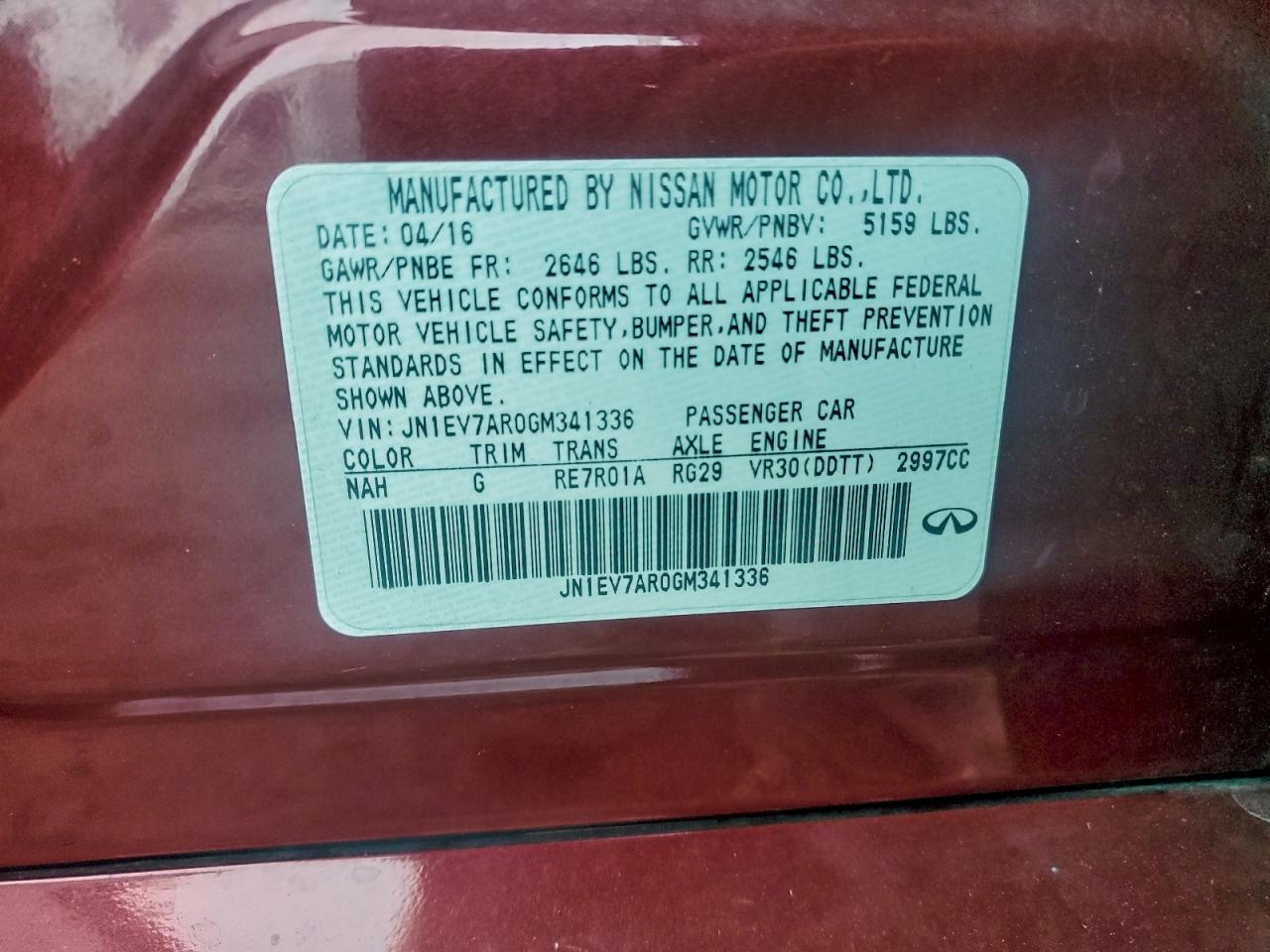 2016 Infiniti Q50 Premium VIN: JN1EV7AR0GM341336 Lot: 93957375