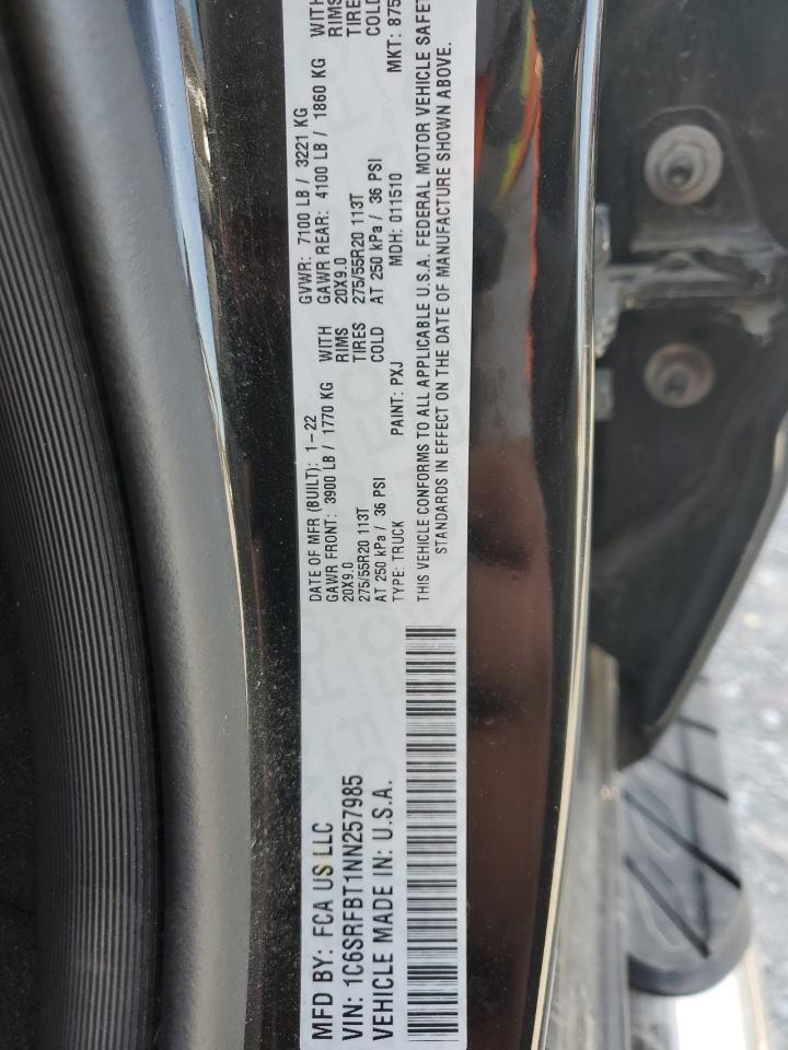 2022 Ram 1500 Big Horn/Lone Star VIN: 1C6SRFBT1NN257985 Lot: 92051455