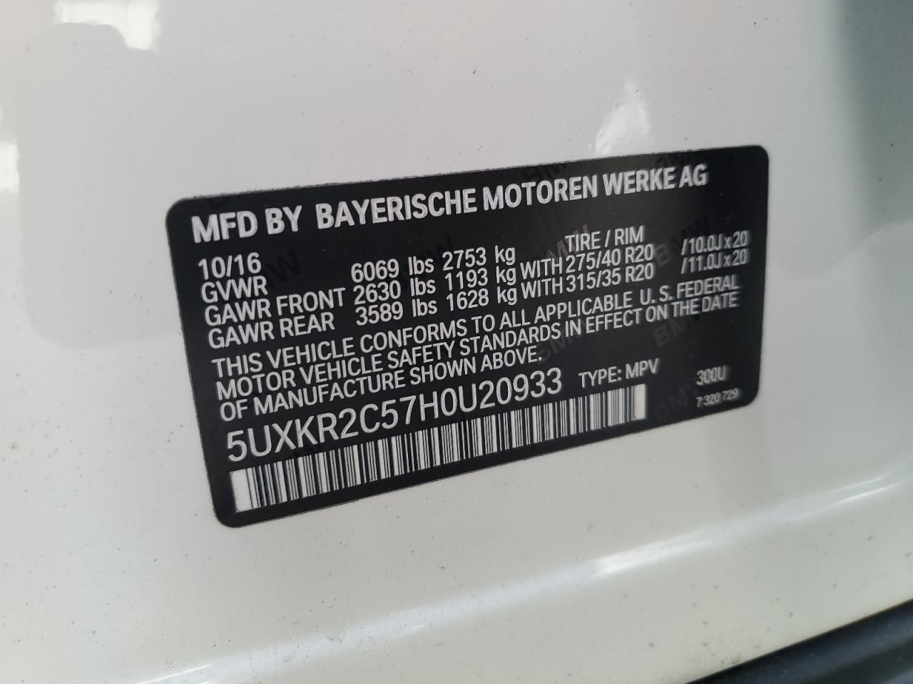 2017 BMW X5 Sdrive35I VIN: 5UXKR2C57H0U20933 Lot: 91565345