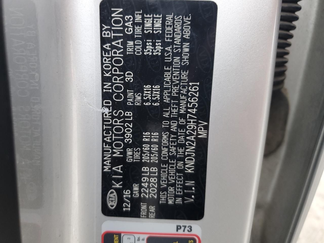 2017 Kia Soul VIN: KNDJN2A29H7456261 Lot: 92230955