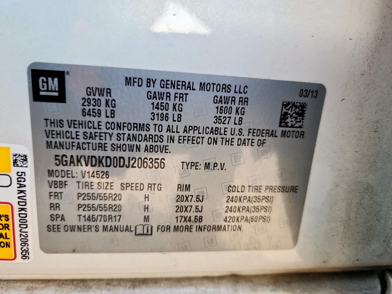 2013 Buick Enclave VIN: 5GAKVDKD0DJ206356 Lot: 92729415