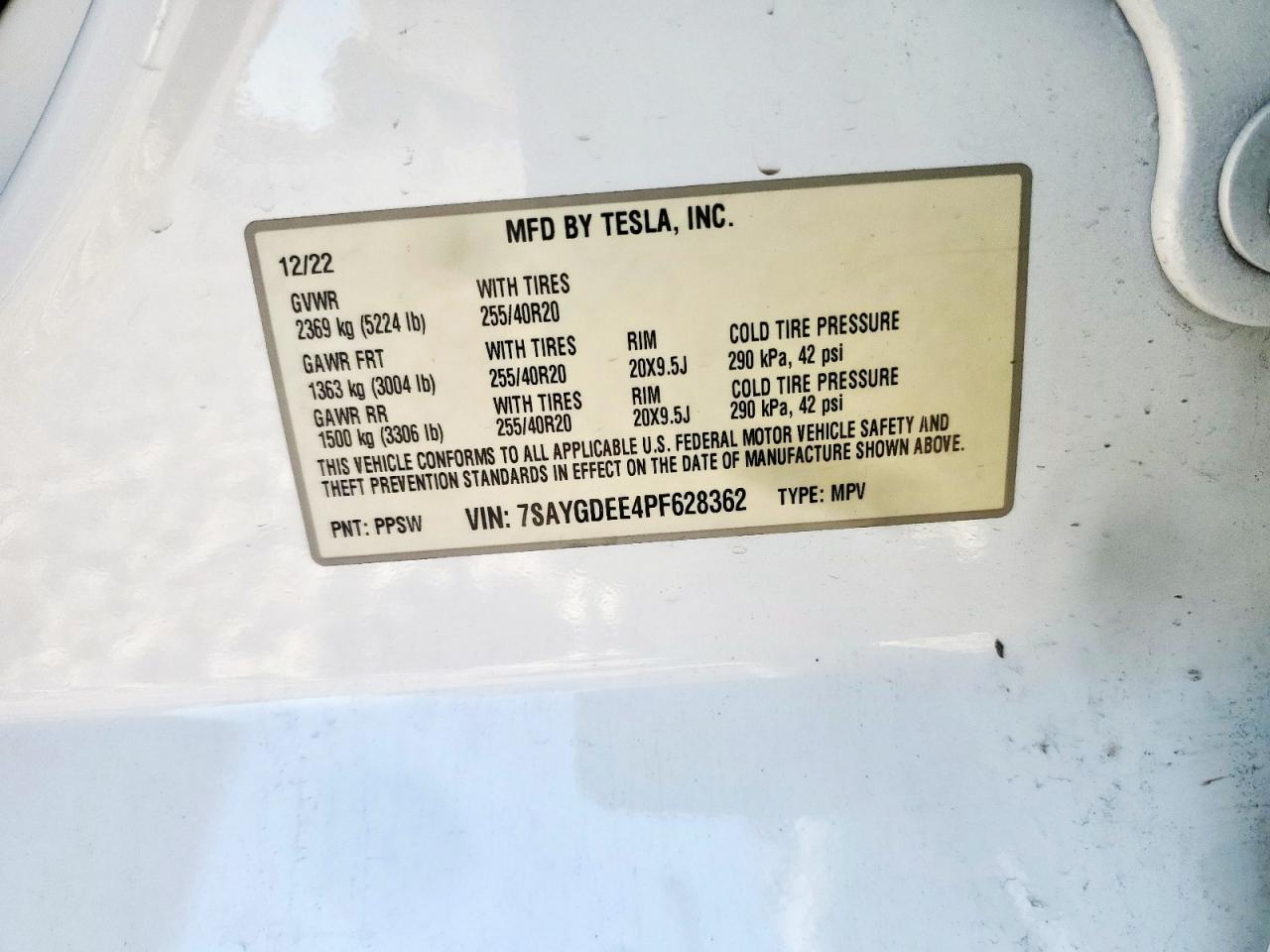 2023 Tesla Model Y VIN: 7SAYGDEE4PF628362 Lot: 92205295