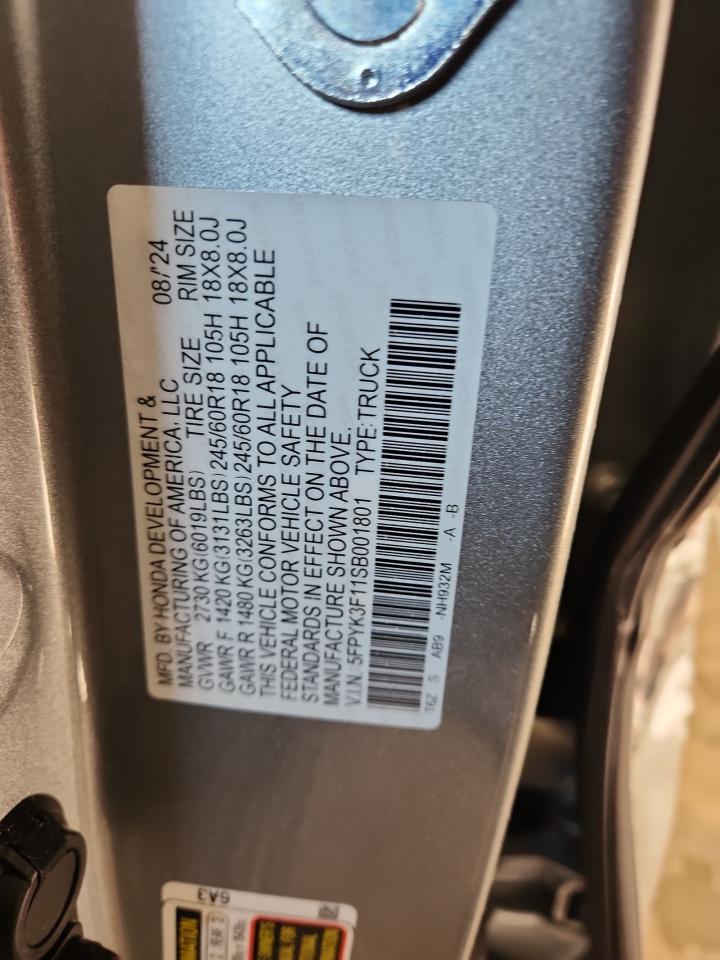 2025 Honda Ridgeline Sport VIN: 5FPYK3F11SB001801 Lot: 92309205