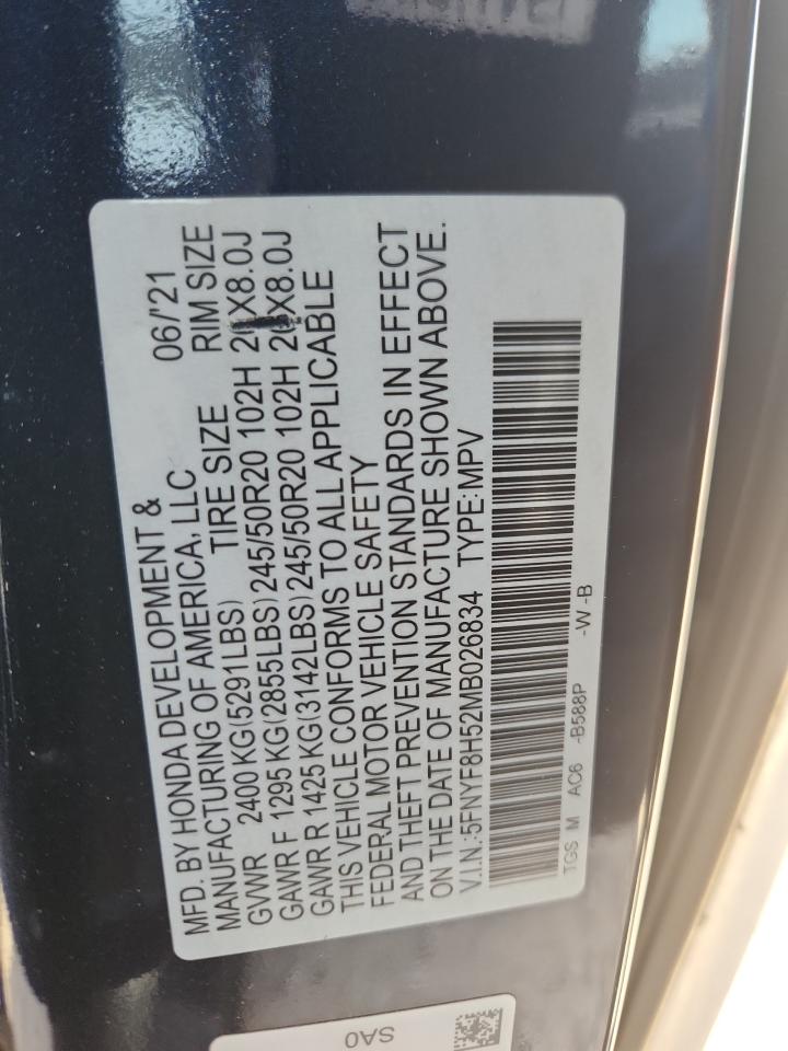 2021 Honda Passport Exl VIN: 5FNYF8H52MB026834 Lot: 91723485