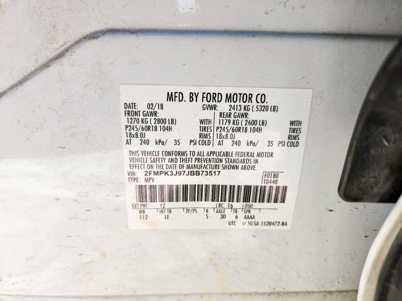 2018 Ford Edge Sel VIN: 2FMPK3J97JBB73517 Lot: 92713765