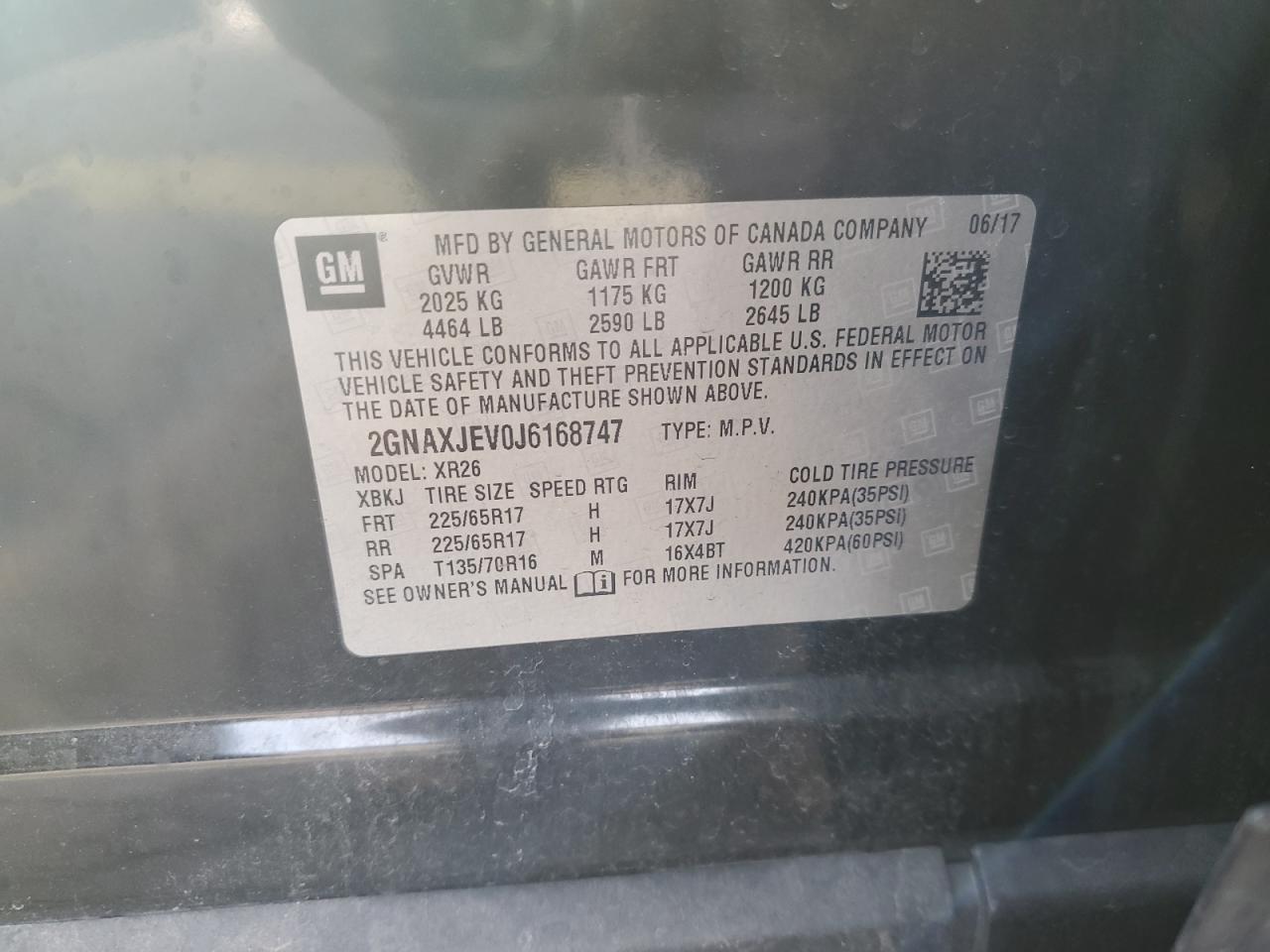 2018 Chevrolet Equinox Lt VIN: 2GNAXJEV0J6168747 Lot: 93644155