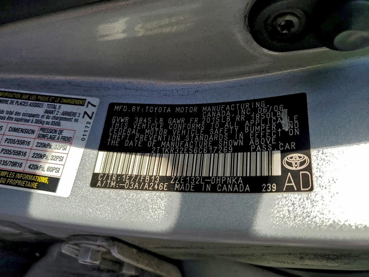 2006 Toyota Corolla Matrix Xr VIN: 2T1KR32E56C617269 Lot: 93331185