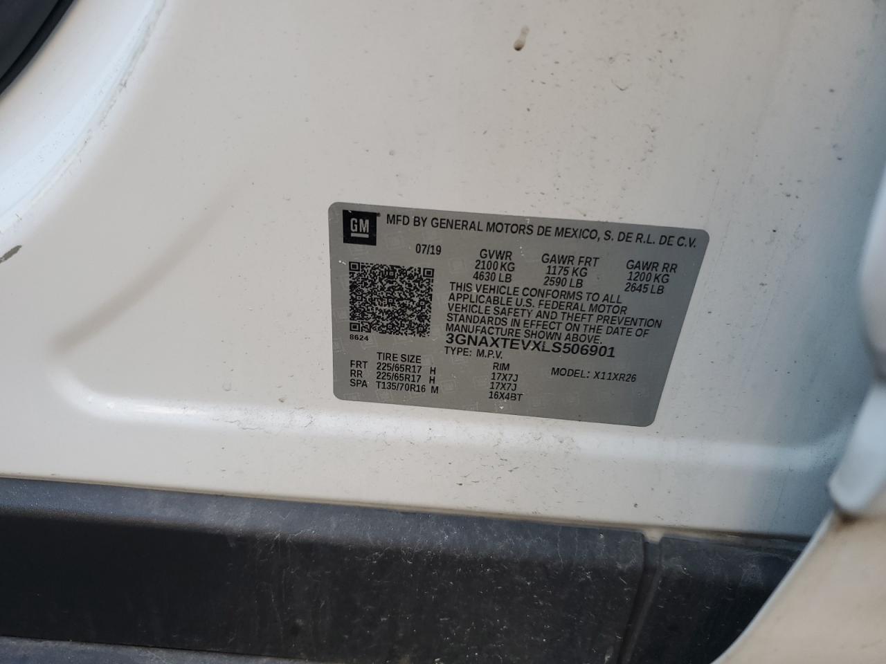 2020 Chevrolet Equinox Lt VIN: 3GNAXTEVXLS506901 Lot: 93030385