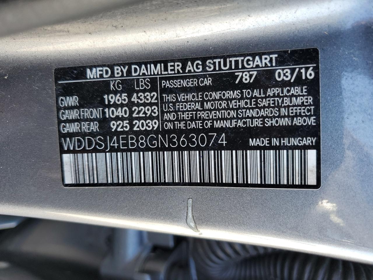 2016 Mercedes-Benz Cla 250 VIN: WDDSJ4EB8GN363074 Lot: 92349885