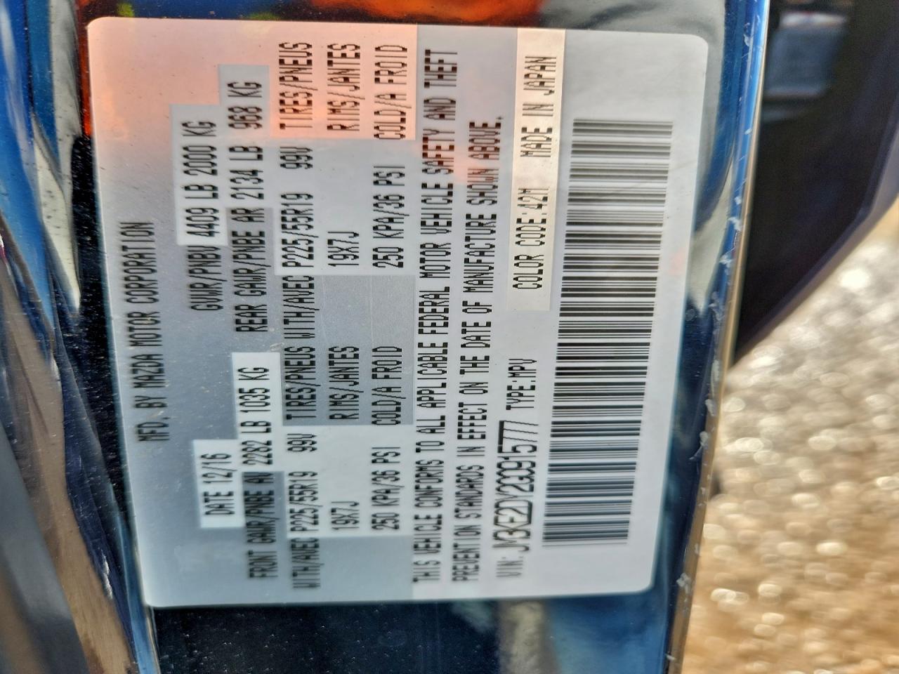 2016 Mazda Cx-5 Gt VIN: JM3KE2DY2G0915777 Lot: 93916955