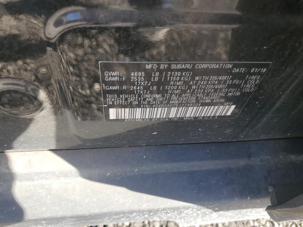 2018 Subaru Outback 2.5I Premium VIN: 4S4BSADC0J3298204 Lot: 92427285