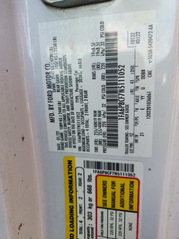 2022 Ford Mustang Gt VIN: 1FA6P8CF7N5111052 Lot: 92789025