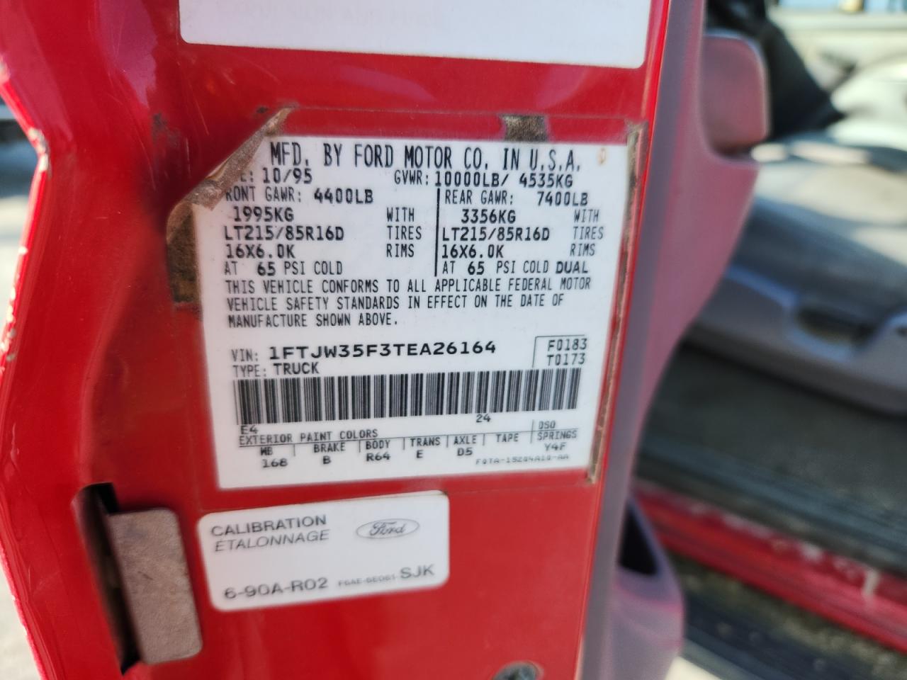 1996 Ford F350 VIN: 1FTJW35F3TEA26164 Lot: 90532335