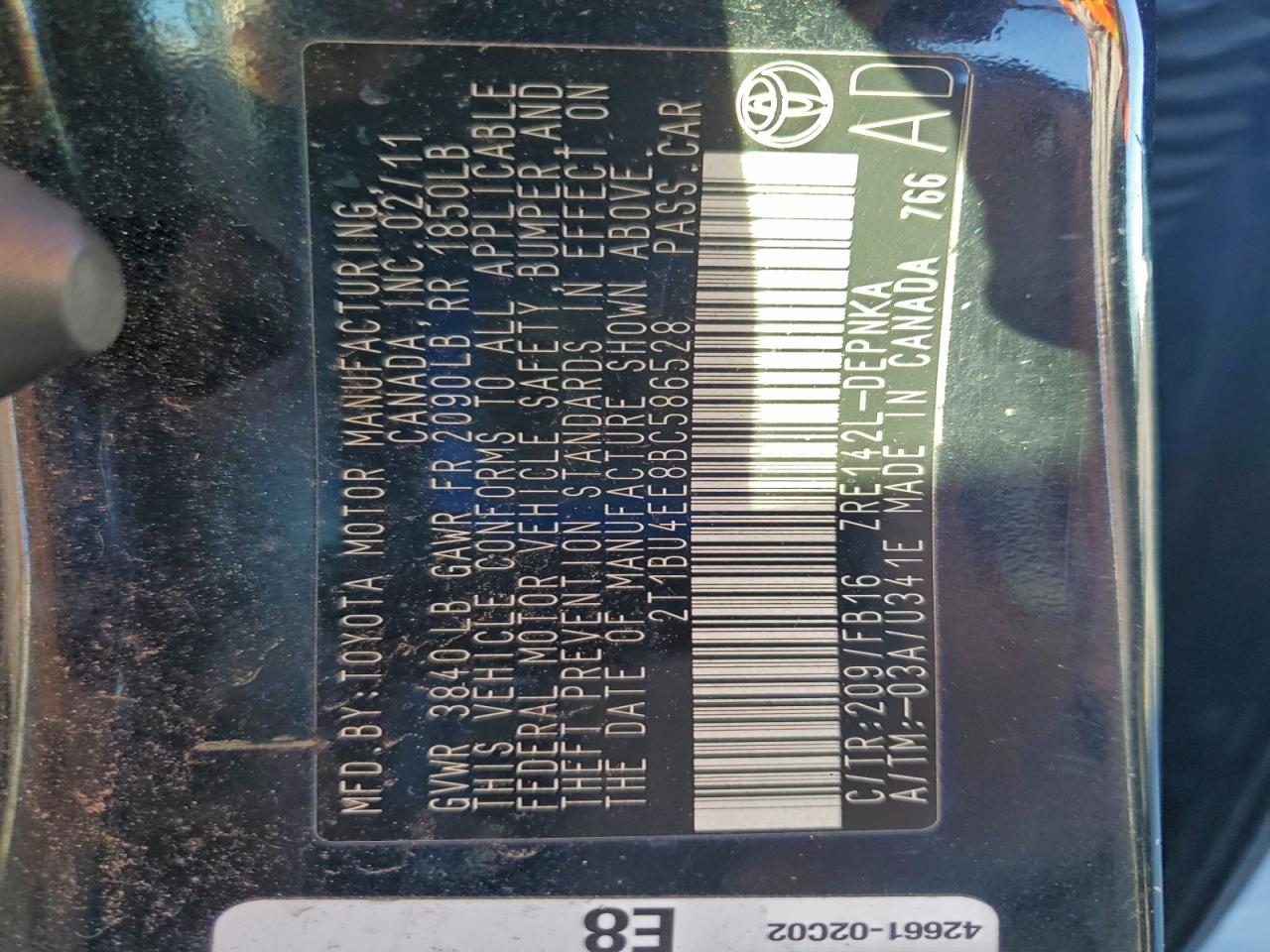 2011 Toyota Corolla Base VIN: 2T1BU4EE8BC586528 Lot: 94513495