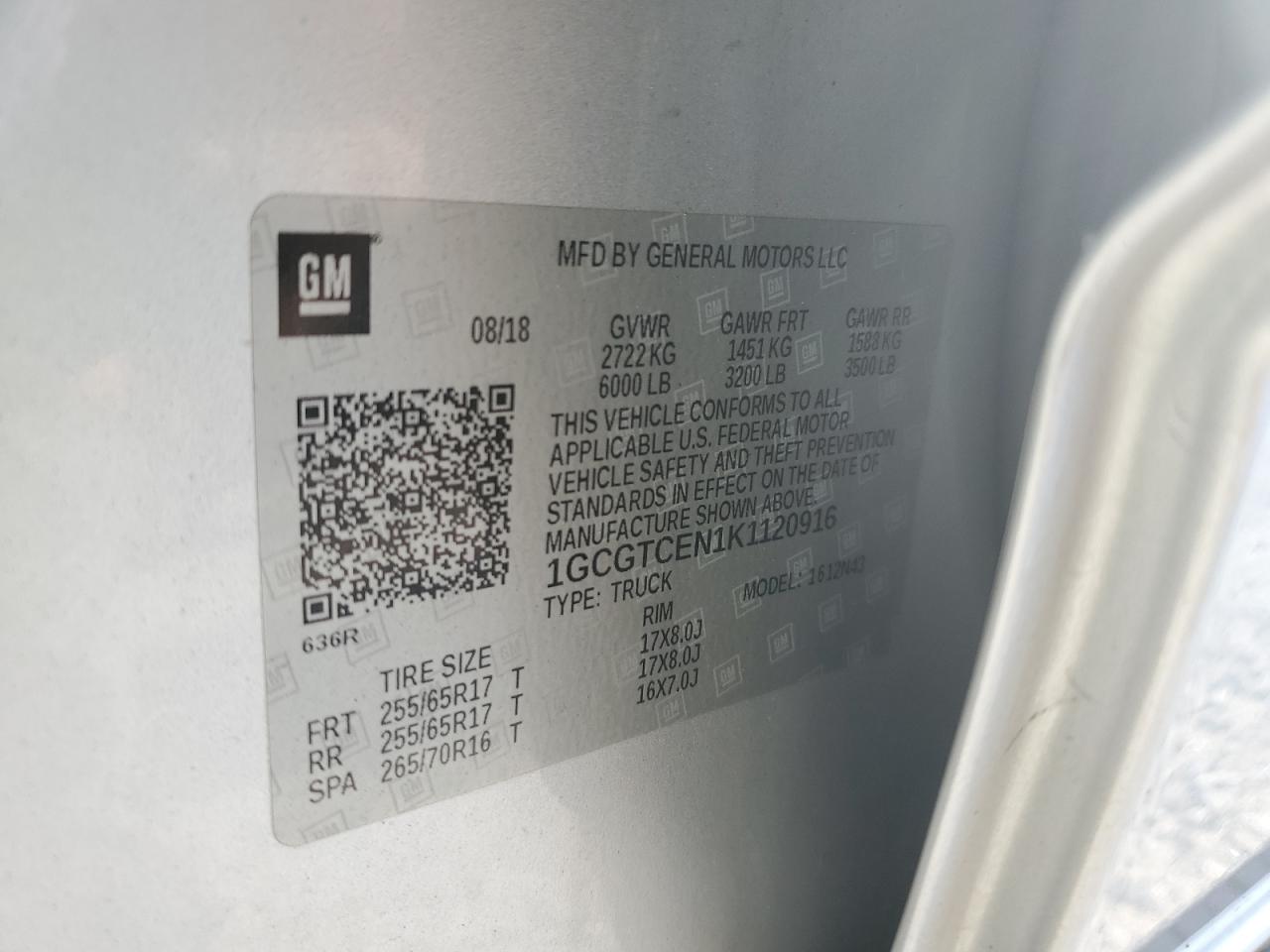 2019 Chevrolet Colorado Lt VIN: 1GCGTCEN1K1120916 Lot: 82785275