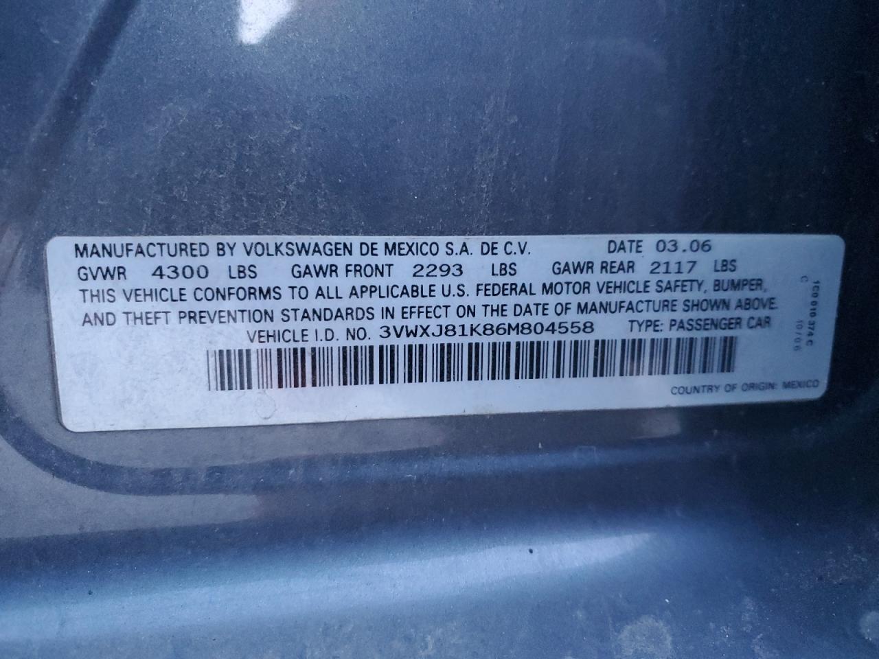 2006 Volkswagen Jetta Gli Option Package 2 VIN: 3VWXJ81K86M804558 Lot: 93857525