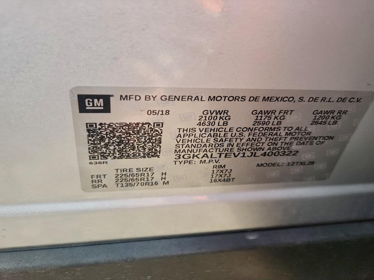 2018 GMC Terrain Sle VIN: 3GKALTEV1JL400322 Lot: 92171415