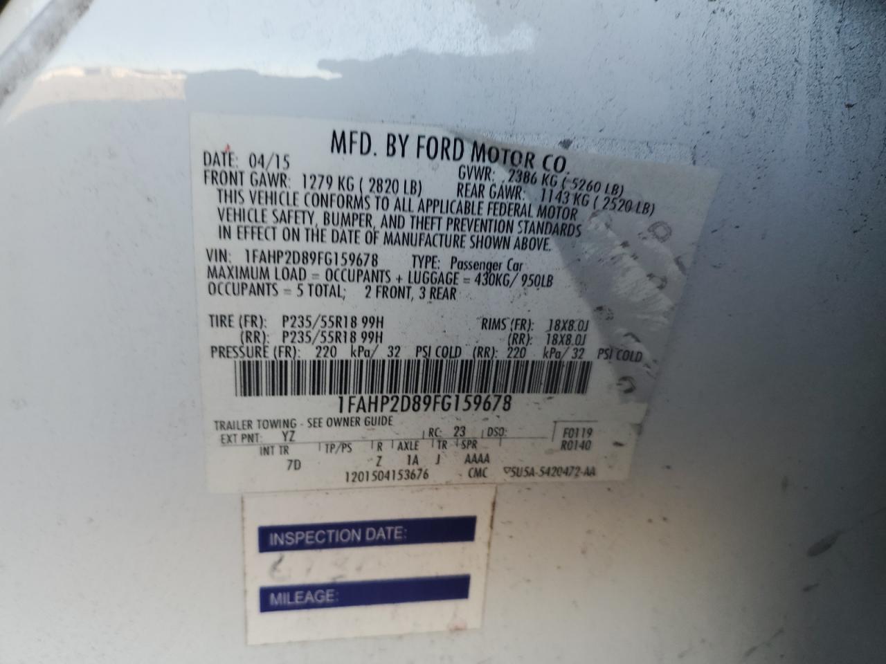 2015 Ford Taurus Se VIN: 1FAHP2D89FG159678 Lot: 92228465